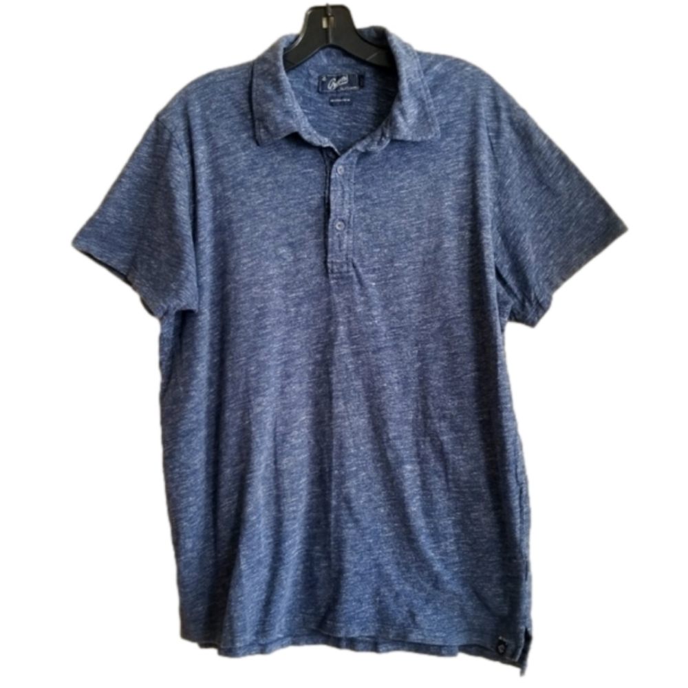 Grayers Heathered Blue Polo Style Shirt Short Sleeve Collared 100% Cotton Size L